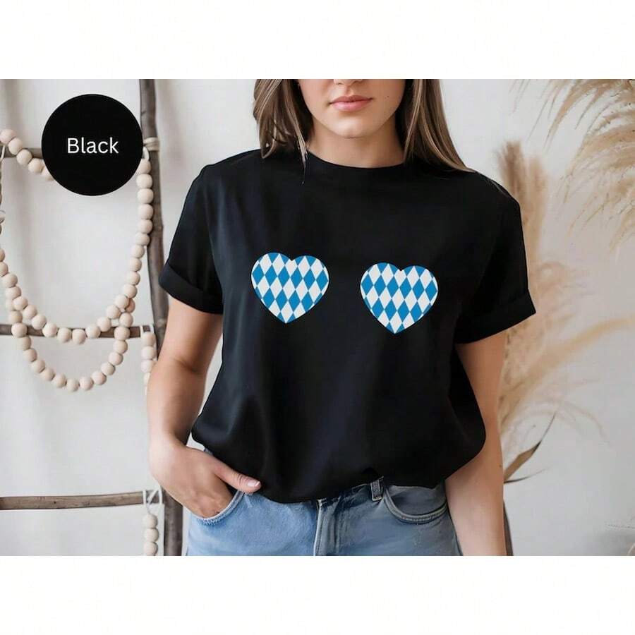 Camiseta divertida de Oktoberfest, amor por Baviera, Munich, camiseta de fiesta atrevida, camiseta con corazón - Negro - Ver 1