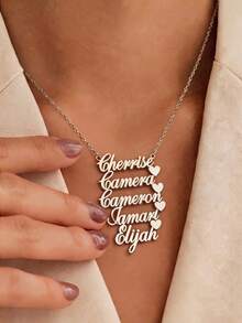 Custom Stainless Steel 1-5 Surname Necklace, Letter And Heart Pendant Nameplate, Birthday Gift, Valentine's Day, Mother's Day, Matte Finish, Anniversary Gift - Silver - View 2