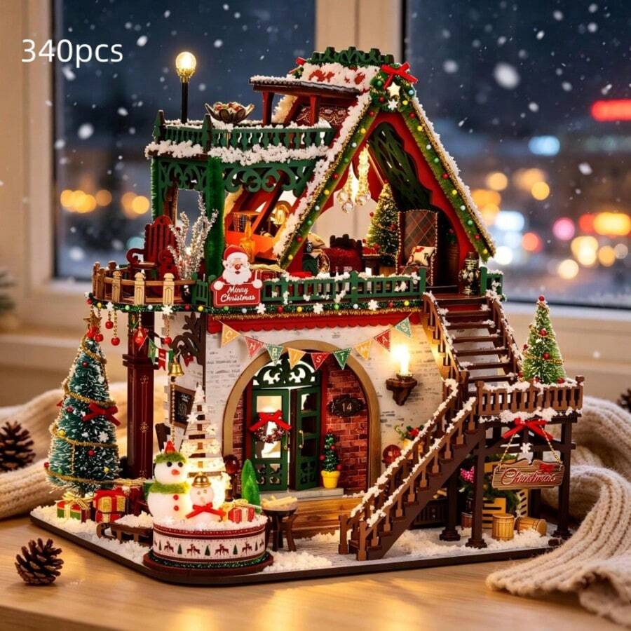DIY Christmas Winter Book Nook Miniature House 3D Wooden Architectural Model Assembly Kit, Creative Handmade Art Piece For Collection And Home Decor, Perfect Birthday Gift For Friends And Family, Christmas Gift, Holiday Gift Surprise - Multicolor - View 1