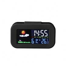 Screen Weather Alarm Clock | Real-Time Temperature And Humidity Monitoring With Weather Icons | Large Digital Display And Snooze Function | Suitable For Bedside Table, Desktop, Dormitory Electronic Alarm Clock Battery Powered (Battery Not Included) - Multicolor - View 13