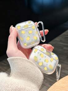 1pc Lemon Painted Transparent Wireless Bluetooth Earphone Case With Accessory Button, Compatible With AirPods 1/2/3/Pro/Pro 2/Pro 3/ 3/ 4/ Pro 3 2025 Soft Shell - Multicolor - View 1
