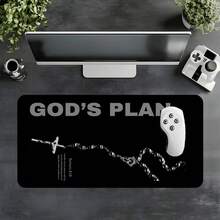 1pc Extra Large Black Background Text Prayer Beads Cross Pattern Mouse Pad, With Non-Slip Rubber Base And Stitched Soft Fabric Keyboard Mat. Minimalist Cool Black And White English Vintage Graphic Aesthetic With Non-Slip Rubber Base And Stitched Soft Fabric Keyboard Mat, Suitable For Gaming, Home Office And Study Scenarios. - View 6
