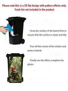 1pc Cartoon Squirrel Stickers, 37*82cm Self-Adhesive, Suitable For Plastic Surfaces, Removable, Home Decor, Applicable To Trash Cans, Walls, Bathrooms, Refrigerators, Smooth Surface, Fun Themed Decor, Cover Wall Imperfections - Squirrel - View 10