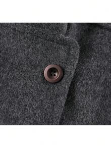 Elegant Slimming Pale Yellow Overcoat With Buttons, Airport Outfit, Evening Date, Daily Wear, Autumn/Winter - Dark Grey - View 3