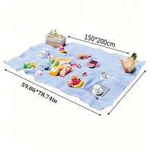 Blue & White Plaid Picnic Mat, Outdoor Cream Style Waterproof Camping Mat, Portable Foldable Grass Pad For Outings - Blue Plaid - View 11