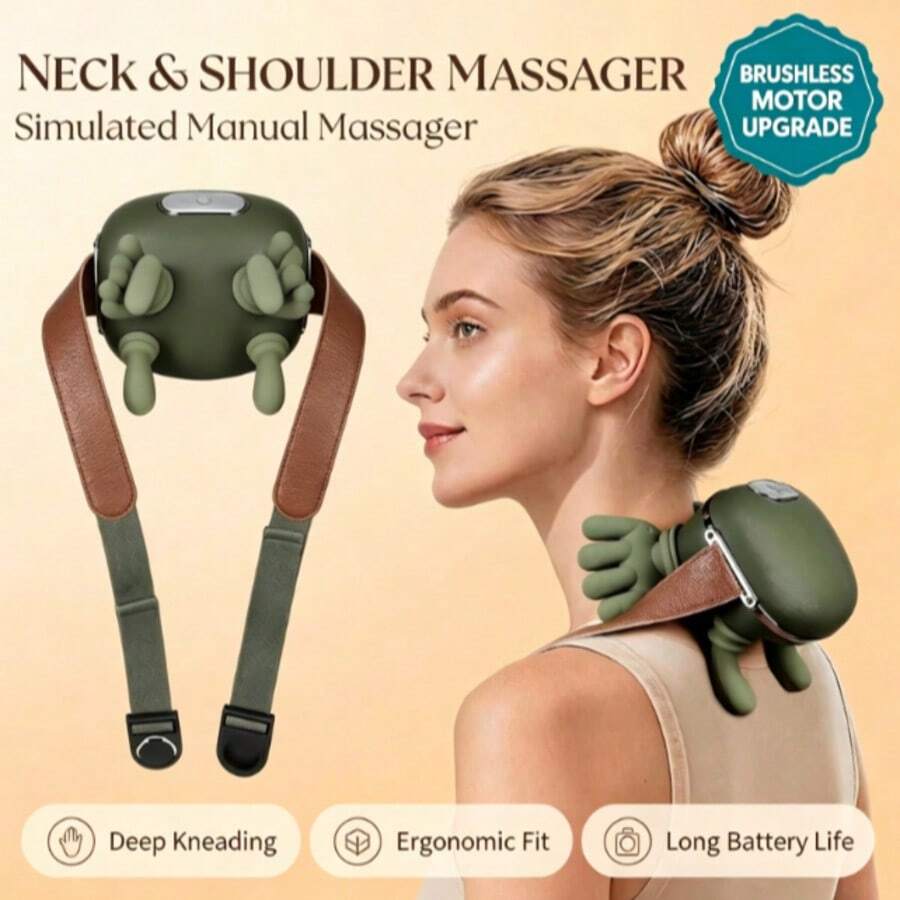 Massage Hand - Shoulder And Neck Massager, Bionic Heated Massager, Neck Massager With Fingers, 4D Kneading Massage, Simulates A Real Palm Massage For Comfort, Relax Muscle Tension - Green - View 1