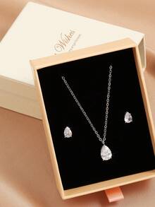 1 Set Perhiasan Minimalis Fashion Tembaga Zirkonia Kubik, Kalung, Gelang, Anting-anting, Kotak Hadiah, Hadiah untuk Teman, Ibu, Anak Perempuan - Set Hadiah Tetesan Air Gaya 2 - View 19