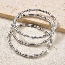 1pc/Set Elegant Platinum-Plated Bamboo Knot White Zirconia Bracelet Set, Exquisite Jewelry For Women's Daily And Party Wear - Silver White - View 4