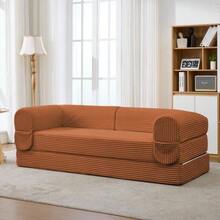 2-Seater Soft Corduroy Sofa Bed, Convertible Floor Sofa Bed - Orange - View 3