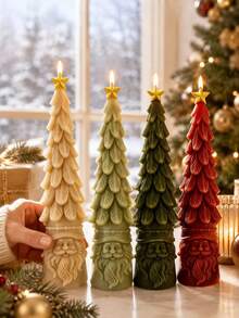 Moule à bougie en silicone 3D sapin de Noël haut avec base Père Noël, sapin pointu avec gaufrage de couche de feuilles, sommet étoile dorée et base barbe du Père Noël, silicone flexible anti-adhésif résistant à la chaleur, facile à démouler et à réutiliser, convient pour la cire de soja, la résine époxy, le plâtre, le savon, les loisirs créatifs DIY, la décoration de table de fenêtre d'hiver et les boîtes cadeaux de Noël faites à la main - Moule du Père Noël - Voir 9