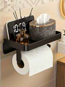 1pc Wall-Mounted Bathroom Toilet Paper Holder, No Drilling Required. Includes Phone Holder. Made Of Rust-Resistant Carbon Steel, Multifunctional. Self-Adhesive Design, Practical And Convenient. Available In 3 Colors. Suitable For Ramadan Decoration. - Multicolor - View 2