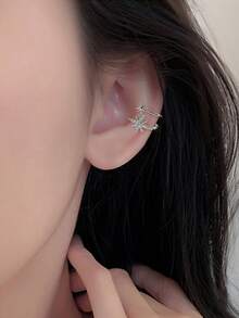 1pc Asymmetric Octagonal Ear Clip Earrings For Women, Fashion Unique Personalized Delicate Earring Suitable For Daily Wear, Gatherings & Parties - Silver - View 2