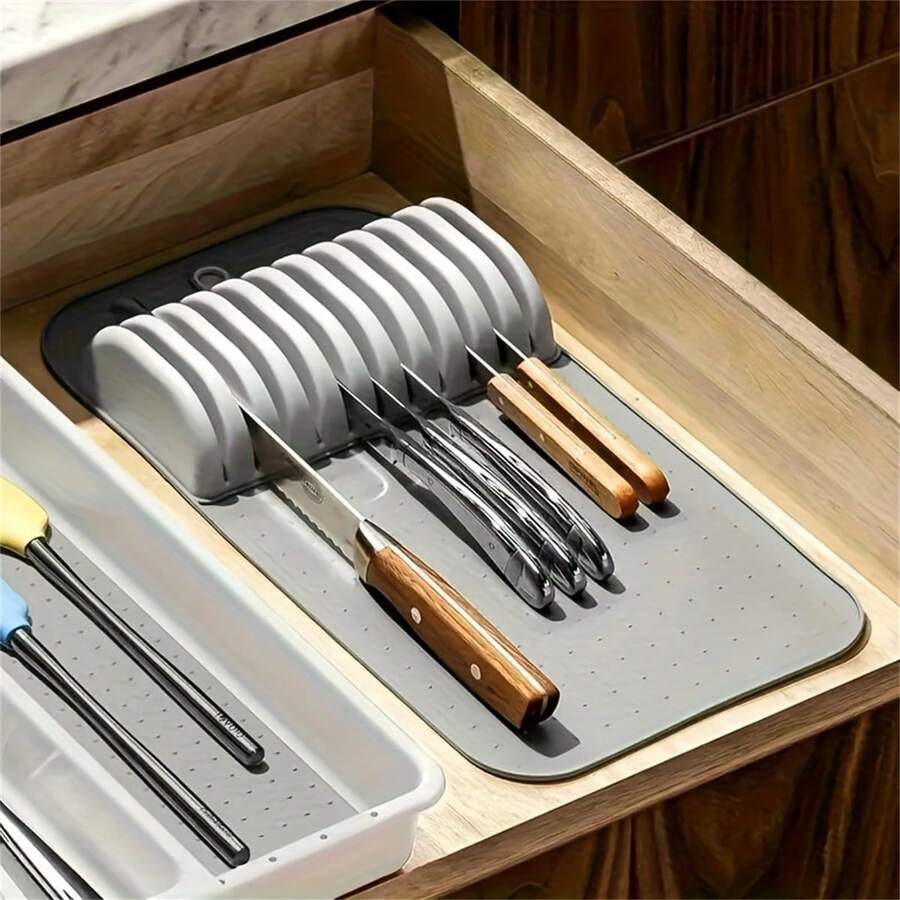 5-Slot & 11-Slot Silicone Knife Rack Mat - Antibacterial Kitchen Countertop Organizer, Ergonomic Design Non-Slip Grip, Suitable For Knife Storage And Drying