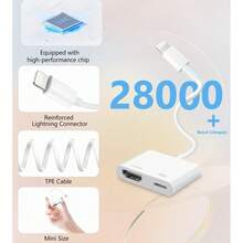1个Lightning转适配器，高清显示连接器，适用于电脑、电视、多种设备，支持快速充电，即插即用，兼容 14 Pro Max/14 Pro/14 Plus/14/13/12/11系列 - 白色 - 查看 2