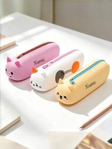 1 buah Tempat Pensil Silikon Kartun Hewan dengan Nama Kustom, Kantong Pensil Silikon dengan Resleting, Tas Teks Personalisasi, Tas Penyimpanan Alat Tulis Portabel, Hadiah Kembali ke Sekolah untuk Siswa - MultiWarna - View 6