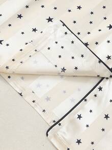 Set Piyama Wanita Motif Bintang Satin Jacquard Lengan Panjang dan Celana Panjang - Aprikot - View 6