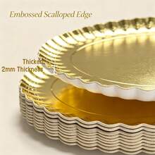 10pcs Gold Foil Food Serving Trays, Sturdy Cardboard Serving Platters, Round Scalloped Edge Paper Plates, For Party Cake Dessert Catering Appetizer Display Wedding Birthday Baby Shower Party Tableware Snack Display - Gold - View 4