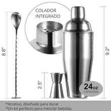 U Chef Kit de Coctelería, Shaker de 24 onzas, Mezclador de Bebidas Profesional, Jigger de Medición y Cuchara de Mezcla, Kit de Bartender, Herramientas de Coctelería y Mixología - Ver 4