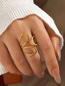 RAYQUEEN 3pcs Stainless Steel Fashion Versatile Personalized Open Rings Water Drop Set Decorative Accessories For Women, Suitable For Holiday Gifts And Daily Wear - Gold - View 4