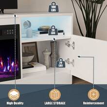 Modern Fireplace TV Stand With 36" Electric Fireplace, And Storage Cabinet With LED Light For TVs Up To 80" - High Gloss Wood Design For Living Room - 查看 7