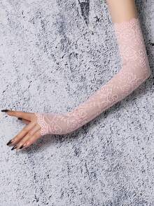 1 Pair Long Lace Arm Sleeves For Women, Spring/Autumn/Summer Driving Sun Protection Elbow Sleeve Gloves, Solid Color - Multicolor - View 3