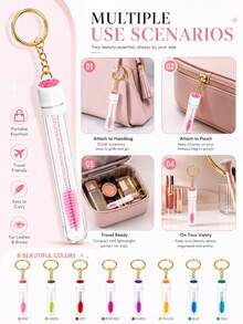 16pcs/8pcs/6pcs/4pcs/2pcs Portable Tube Lash Brush With Keychain, Rhinestone Handle Spiral Brow Brush, Eyelash Extension Grooming Tool, Mascara Wand With Dust-Proof Protective Tube Design, Portable Makeup Tool Suitable For Eyelash Extension Maintenance, Mascara, Eyebrow Pencil, Hairline Gel, Beginner Practice, Makeup Artist Look Creation Or Personal Daily Use - Multicolor - View 4