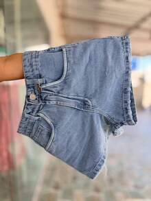 [100% Cotton] Women's Denim Shorts, Youth Natural Denim Shorts, Women's Festa Junina - 霧霾藍 - 查看 1