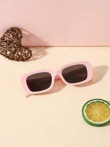 1 PC Boys Girls 5-9Y Casual Rectangle Fashion Glasses Solid Color Lens Black And Pink PC Frame Lightweight For Outdoor Activities With Glasses Box - Multicolor - View 9