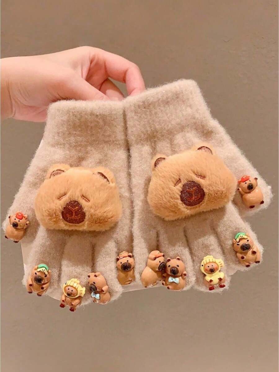 1 Pair Kids Cute Cartoon Paw Print Warm Gloves, Fashionable And Versatile, Suitable For Girls And Boys - Multicolor - View 1