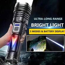 KENSUN 1pc High Power LED Flashlight, 2000 Lumens, With Display Screen, USB Rechargeable, Suitable For Camping, Fishing, Emergency Lighting, With Zoom Function, Camping Accessories - As Shown In the Figure - View 2