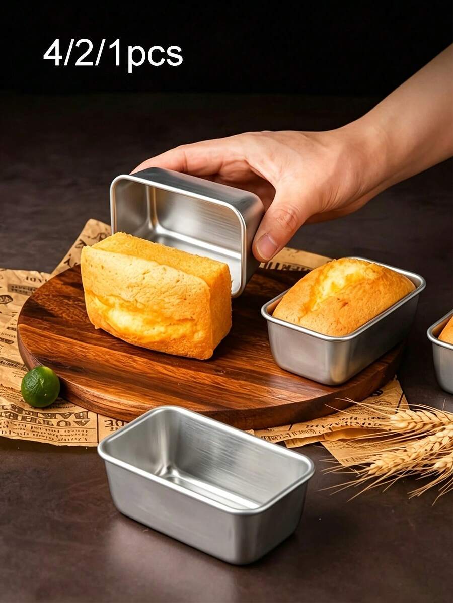 4/2/1pc Rectangular Baking Mold Set,Stainless Steel Snack Containers ,Versatile Rectangular Molds Ideal For Making Milk Cakes, Chocolate Cakes, Holiday Baking Essential. Includes Stainless Steel Trays, For Birthday And Party Baking - Multicolor - View 1