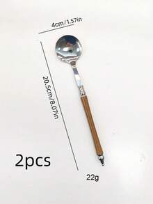 1/2件裝 木紋手柄不鏽鋼圓頭長柄湯匙，家用米匙 湯匙 茶匙 甜點匙 - 彩色 - 查看 13