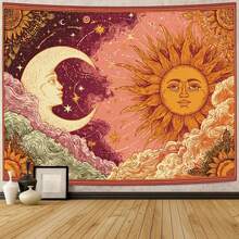 This Vintage Bohemian-Style Tapestry Features A Dreamy Scene Blending Sun And Moon Elements. Made From Polyester, It Is Highly Versatile And Suitable For Use As Wall Art, A Photography Backdrop, Room Or Home Decor, Party Decorations, And More. - Multicolor - View 11