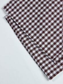 UREREM Women's Fashion Brown Plaid Pleated Waist Woven Fabric Wide Leg Long Pants - Coffee Brown - View 8
