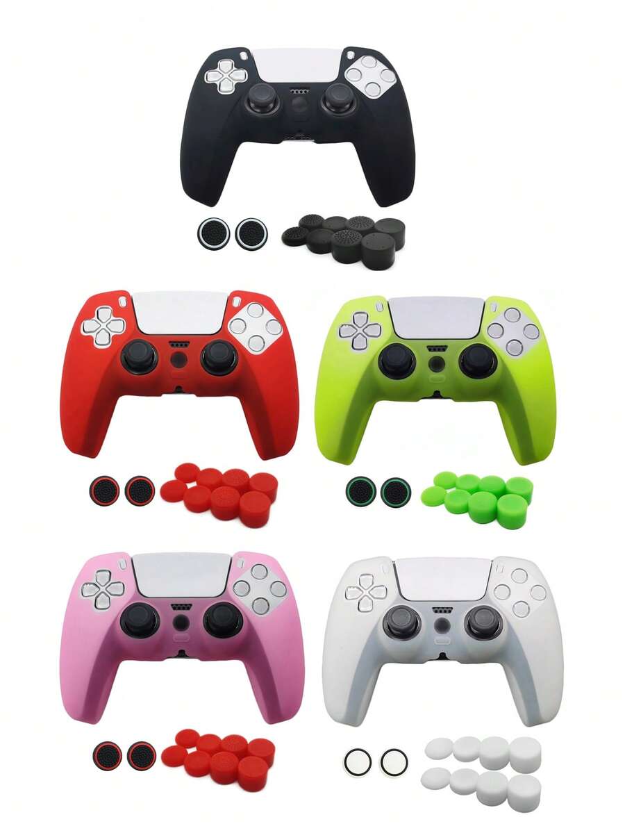 Compatible With PlayStation 5, 1pc Game Controller Silicone Protective Case + 10pcs Joystick Caps Set, Dustproof, Scratch-Resistant, Anti-Slip, Enhanced Gaming Control Feel - View 1
