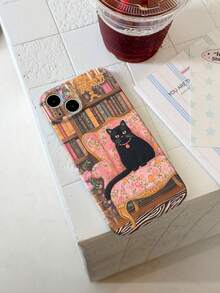 1pc Oil Painting Hand-Drawn Vintage British Study Cat Pattern Perforated Glossy Film Full Coverage Hard Phone Case Compatible With Samsung/ 11/12/13/14/15/16/17 Pro Max - Multicolor - View 3