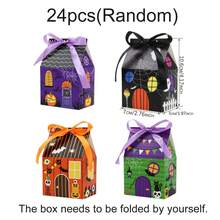 24/12/2pcs Halloween Candy Treat Boxes, Pumpkin Bat Ghost Party Packaging With Ribbon, Castle House Mini Halloween Party Favor Box, 4 Assorted House Designs, For Holiday Party Treat Cookie Goodie Snack Gift Packaging - Multicolor - View 12