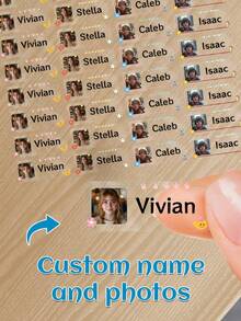 60 piezas Pegatinas transparentes personalizadas con nombre & foto - 25 estilos, Pegatinas transparentes impermeables personalizadas con etiquetas de nombre para jóvenes - Multicolor - Ver 17