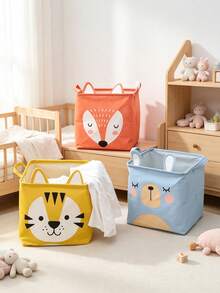 4/1pc Fabric Cartoon Children's Clothing Storage Bucket, Foldable Baby Toy Storage Basket, Dust-Proof Dirty Clothes Basket, Back To School Season Gift - Multicolor - View 4