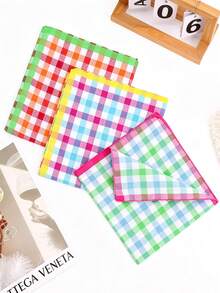 3pcs Women's Colorful Plaid Cotton Handkerchiefs/Handkerchiefs Suitable For Daily/Casual/Animal/Activity Party Small Square Towels 43*43cm - Multicolor - View 4