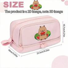 Capybara-Themed Pencil Case Featuring A Cartoon Print, Designed With A Spacious Double Zipper For Organizing Stationery, Back To , First Day Of School - Multicolor - View 9