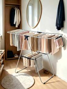 Foldable Stainless Steel Clothes Drying Rack, Space Saving Large Capacity Multi-Layer Laundry Airer, Collapsible Garment Dryer For Laundry Room Bedroom Balcony, Household Drying Stand For Clothes Towels Socks - View 10
