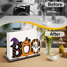 Wooden Napkin Holder Halloween Tabletop Decor Napkin Storage Rack Home Kitchen Decoration Center Table Craft - Multicolor - View 3