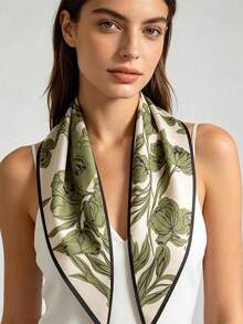 1pc 88*136*64cm Sketch Tulip Flower Print Triangle Scarf, Thin Imitation Silk, Multi-Purpose Scarf, All Seasons Suitable For Daily Outing & Party - Multicolor - View 4