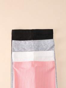 4pcs Girls Solid Color Ribbed Leggings, Classic Color Cropped Length, Versatile For Layering Or Wearing Alone, All Season - Multicolor - View 7