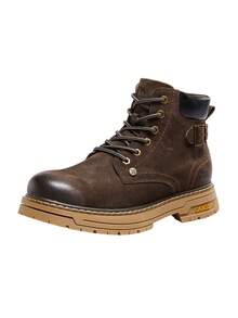 CAMEL CROWN Sepatu Bot Pria Tahan Air Model Tinggi dengan Tali, Sepatu Bot Luar Ruangan Bergaya Kargo dengan Sol Tebal dan Anti Selip yang Modis. - Cokelat - View 2