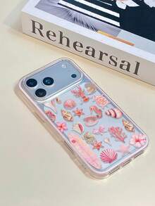 1pc Pink Frame Transparent Minimalist Lens Protection Anti-Drop Anti-Collision Underwater Shell Seahorse Coral Pattern Phone Case Personalized Compatible With IPhone 16 Pro Max 17/16/15/14/13/12/11 Protective Case Air Compatible With Samsung Series - Multicolor - View 5
