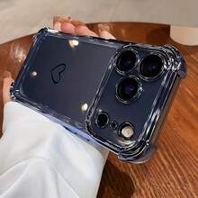 [24h Shipping From DE/FR/ES]Apple 17 16 15 Promax  21 22 23 24 25 26 Ultra Galaxy Phone Case - A Minimalist Phone Case With A Heart Pattern, Black, Electroplated, Shockproof, Transparent, With Four Corners, Lightweight Protective Case Suitable For  17, 17 Pro, 17 Air, 17 Pro Max/16, 15, 14, 13, 12/ 16, 12 Plus/ 16 - 1 Piece Of Picture Color - View 5