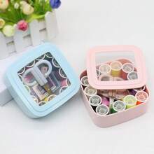 All-In-One Square Sewing Kit Portable Clear Transparent Lid Storage Box Pink & Blue 2 Colors Complete Sewing Supplies With Thread Spools Scissors Tape Measure Needles Thimble For Home Travel Emergency Clothes Repair Embroidery DIY Handcraft - Square Needle and Thread Set - View 9