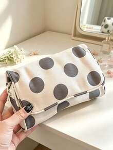 Vintage Grey Polka Dot Makeup Bag, Built-In Mirror, Travel Cosmetic Storage Box, Zippered Skincare Organizer Bag, Suitable For Lipstick, Makeup Tools, Daily Use - Multicolor - View 8